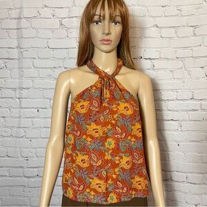 NWt New Jennifer & Grace Kavi Brown Twisted Halter Neck Sleeveless Top Size S